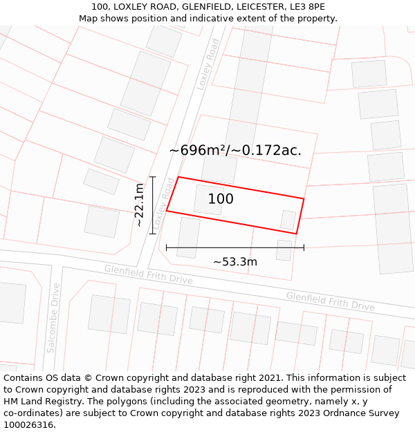 100, LOXLEY ROAD, GLENFIELD, LEICESTER, LE3 8PE: Plot and title map