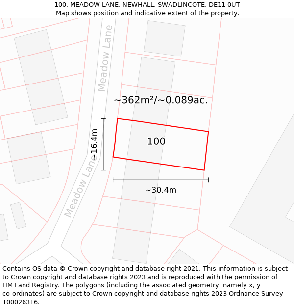 100, MEADOW LANE, NEWHALL, SWADLINCOTE, DE11 0UT: Plot and title map