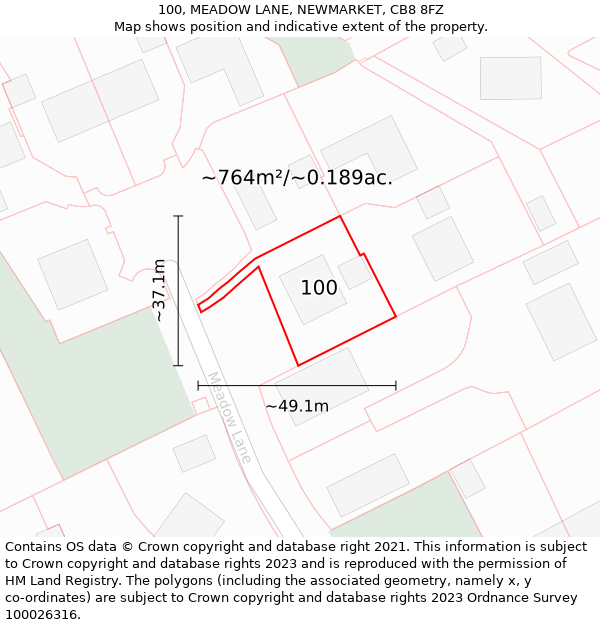 100, MEADOW LANE, NEWMARKET, CB8 8FZ: Plot and title map