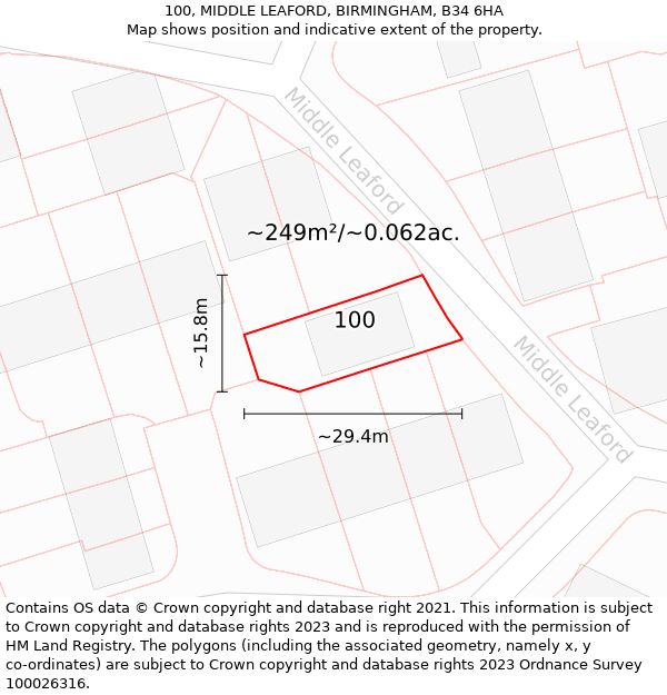 100, MIDDLE LEAFORD, BIRMINGHAM, B34 6HA: Plot and title map