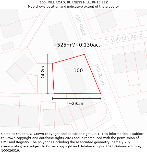 100, MILL ROAD, BURGESS HILL, RH15 8BZ: Plot and title map