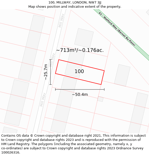 100, MILLWAY, LONDON, NW7 3JJ: Plot and title map
