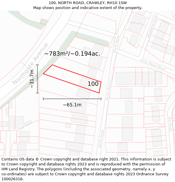 100, NORTH ROAD, CRAWLEY, RH10 1SW: Plot and title map