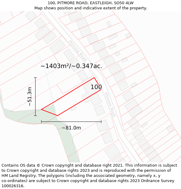 100, PITMORE ROAD, EASTLEIGH, SO50 4LW: Plot and title map