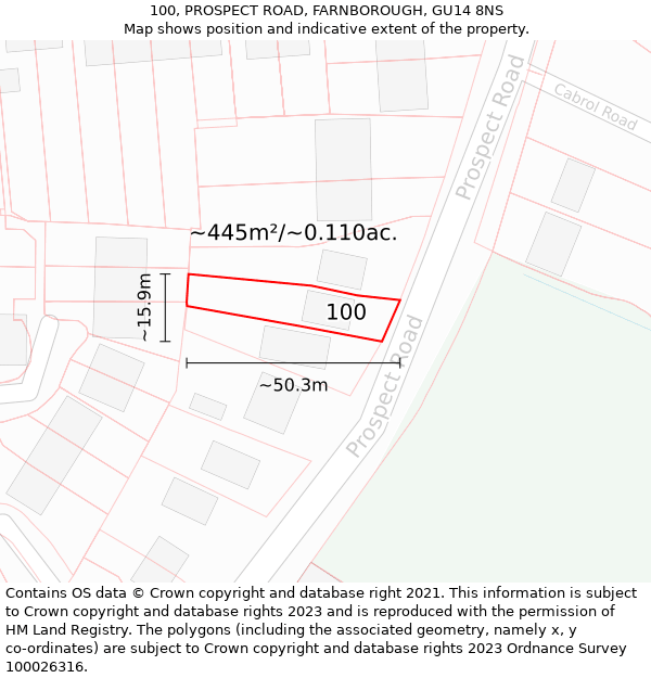 100, PROSPECT ROAD, FARNBOROUGH, GU14 8NS: Plot and title map