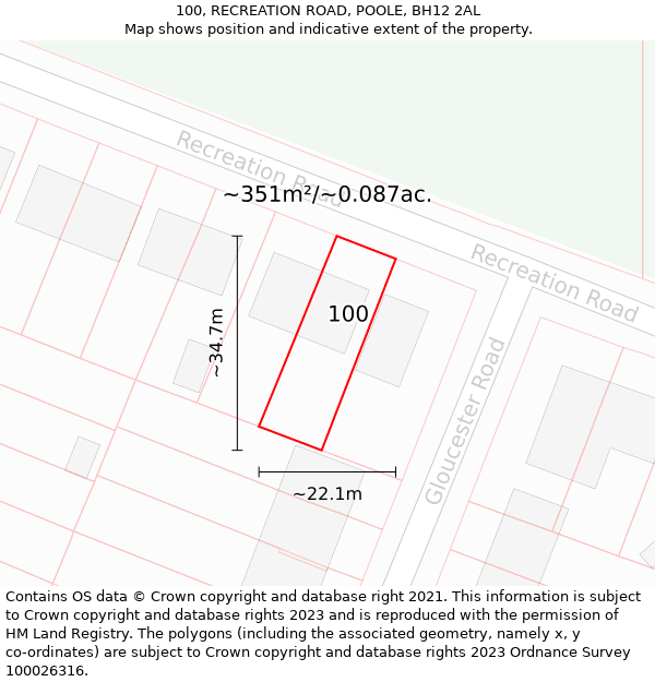 100, RECREATION ROAD, POOLE, BH12 2AL: Plot and title map