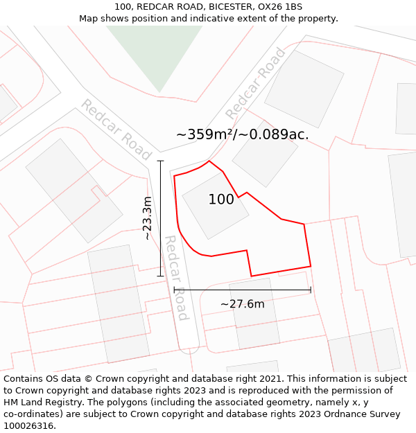 100, REDCAR ROAD, BICESTER, OX26 1BS: Plot and title map