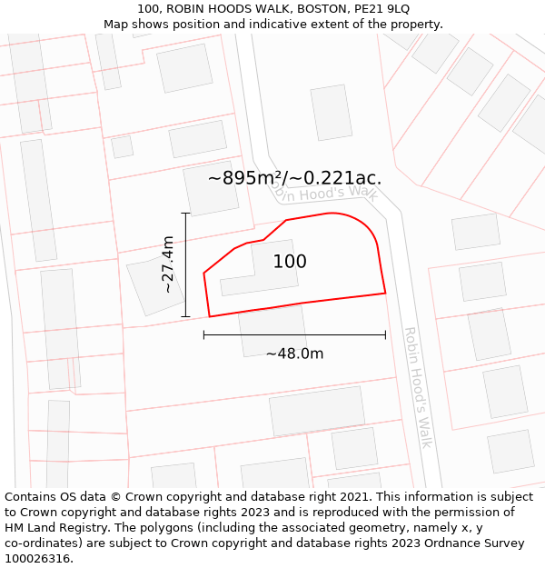 100, ROBIN HOODS WALK, BOSTON, PE21 9LQ: Plot and title map