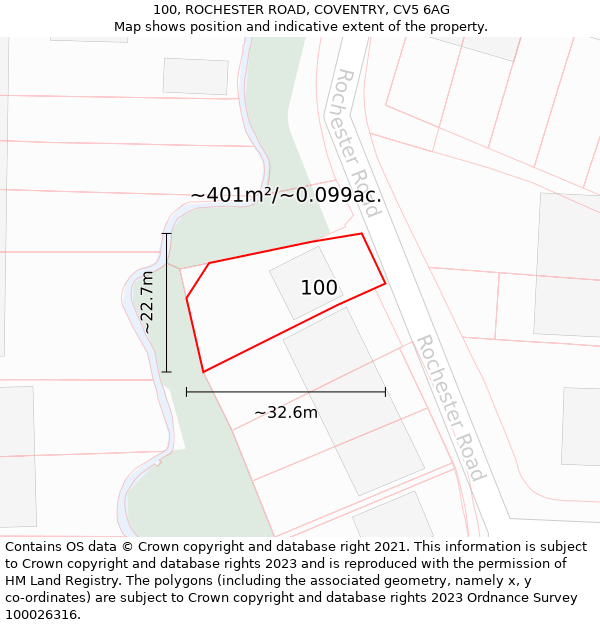 100, ROCHESTER ROAD, COVENTRY, CV5 6AG: Plot and title map