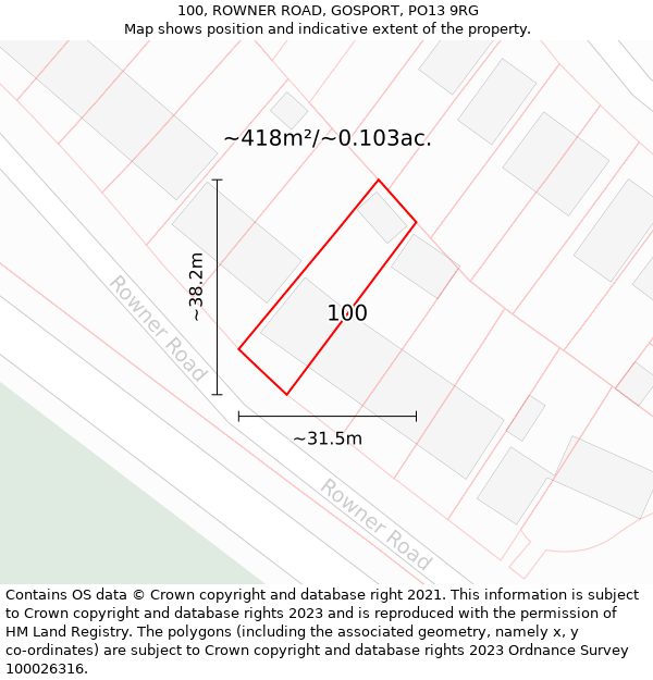 100, ROWNER ROAD, GOSPORT, PO13 9RG: Plot and title map