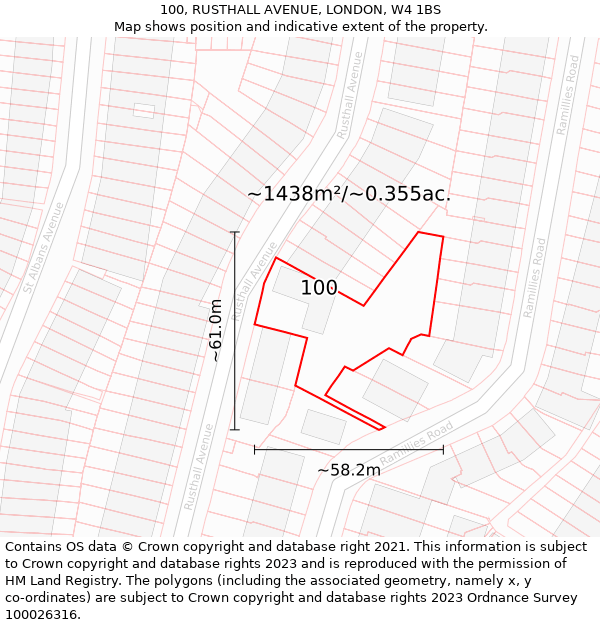 100, RUSTHALL AVENUE, LONDON, W4 1BS: Plot and title map