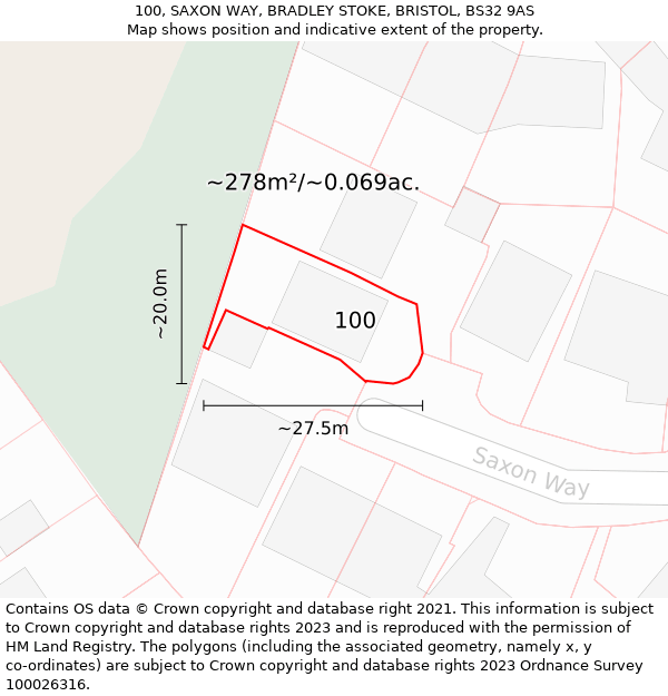 100, SAXON WAY, BRADLEY STOKE, BRISTOL, BS32 9AS: Plot and title map