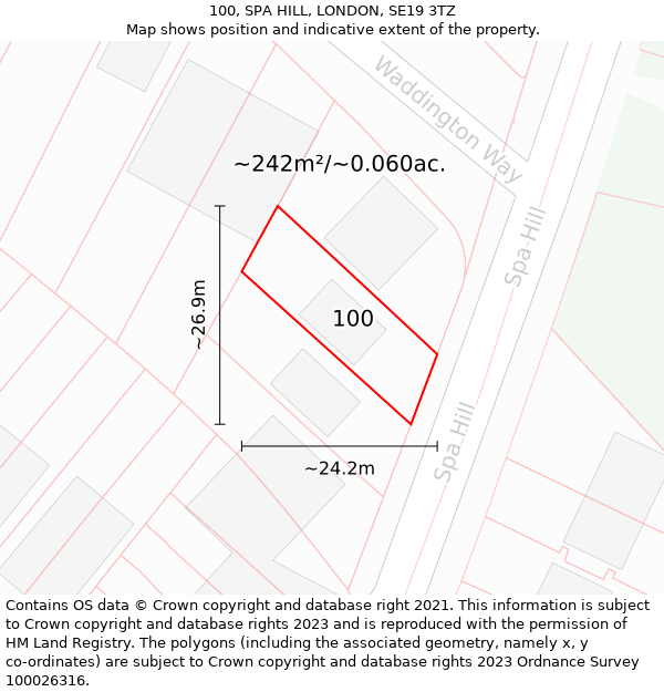 100, SPA HILL, LONDON, SE19 3TZ: Plot and title map