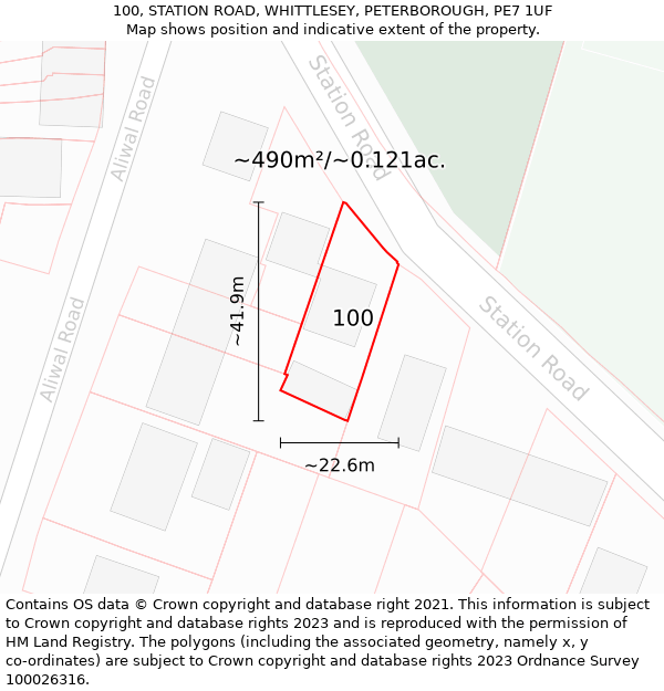 100, STATION ROAD, WHITTLESEY, PETERBOROUGH, PE7 1UF: Plot and title map