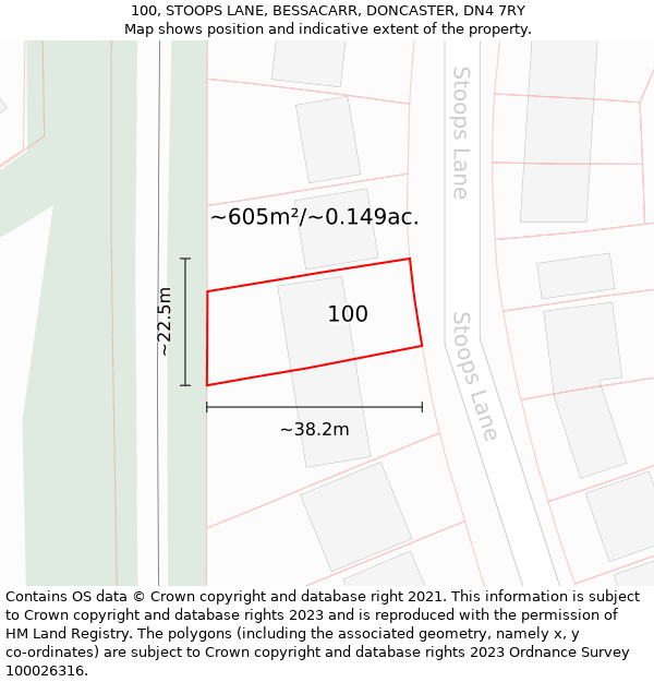 100, STOOPS LANE, BESSACARR, DONCASTER, DN4 7RY: Plot and title map