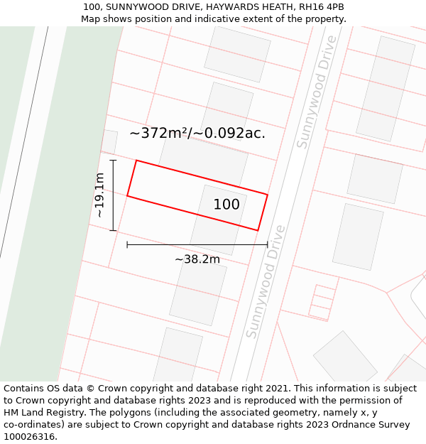 100, SUNNYWOOD DRIVE, HAYWARDS HEATH, RH16 4PB: Plot and title map