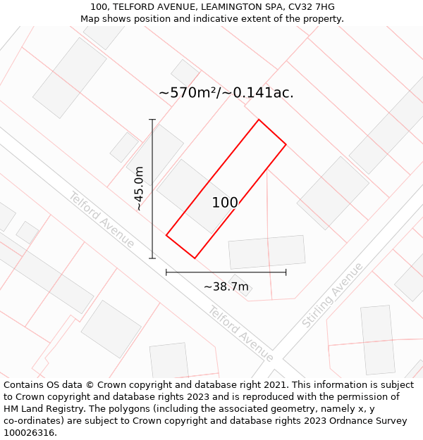 100, TELFORD AVENUE, LEAMINGTON SPA, CV32 7HG: Plot and title map