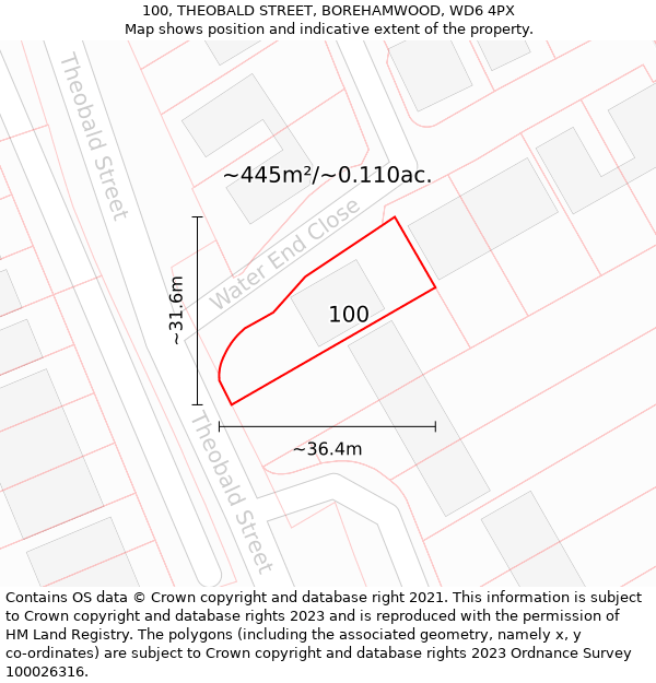 100, THEOBALD STREET, BOREHAMWOOD, WD6 4PX: Plot and title map