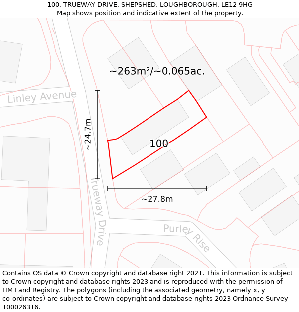 100, TRUEWAY DRIVE, SHEPSHED, LOUGHBOROUGH, LE12 9HG: Plot and title map