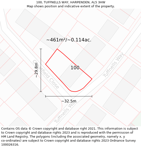 100, TUFFNELLS WAY, HARPENDEN, AL5 3HW: Plot and title map