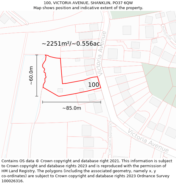 100, VICTORIA AVENUE, SHANKLIN, PO37 6QW: Plot and title map