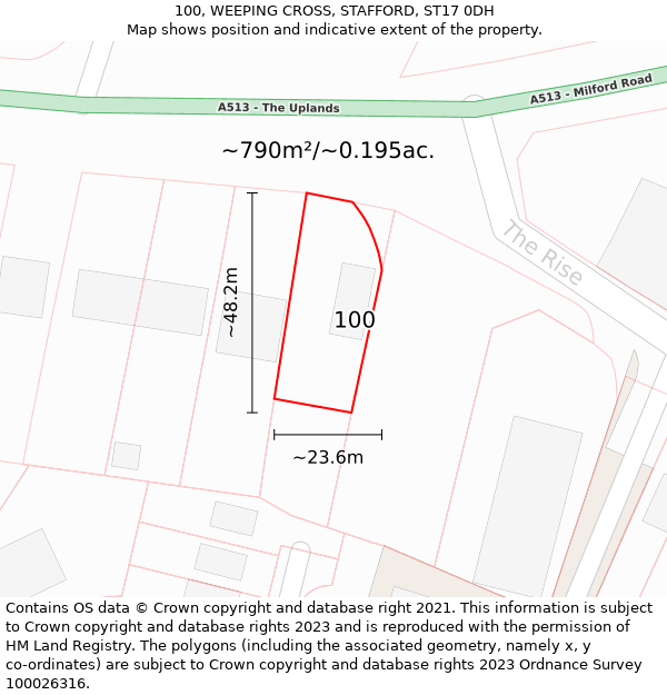 100, WEEPING CROSS, STAFFORD, ST17 0DH: Plot and title map