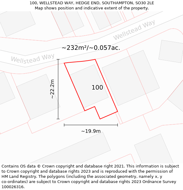 100, WELLSTEAD WAY, HEDGE END, SOUTHAMPTON, SO30 2LE: Plot and title map