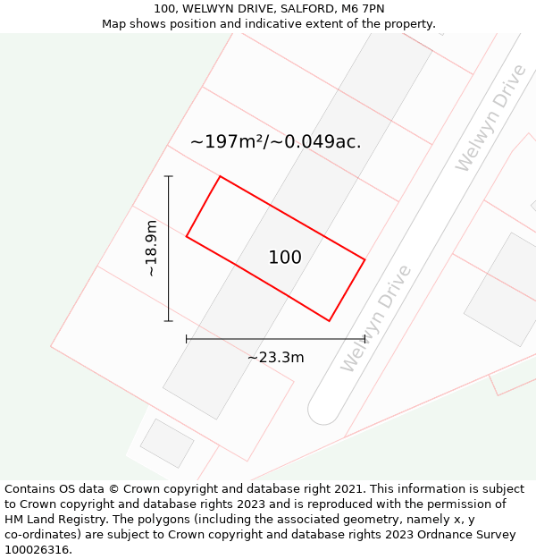 100, WELWYN DRIVE, SALFORD, M6 7PN: Plot and title map