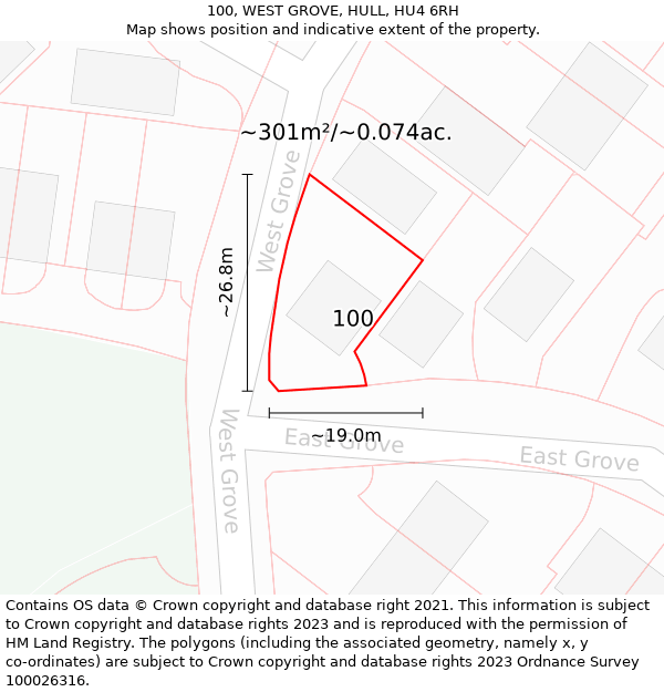 100, WEST GROVE, HULL, HU4 6RH: Plot and title map