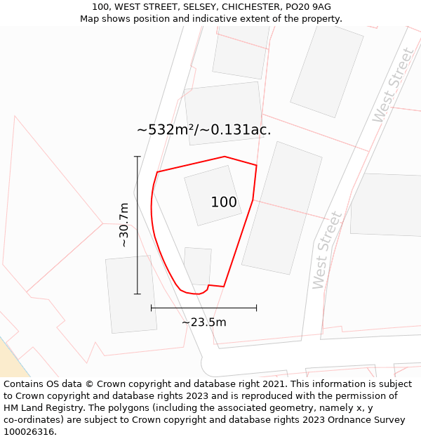 100, WEST STREET, SELSEY, CHICHESTER, PO20 9AG: Plot and title map