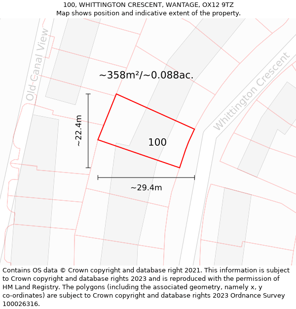 100, WHITTINGTON CRESCENT, WANTAGE, OX12 9TZ: Plot and title map