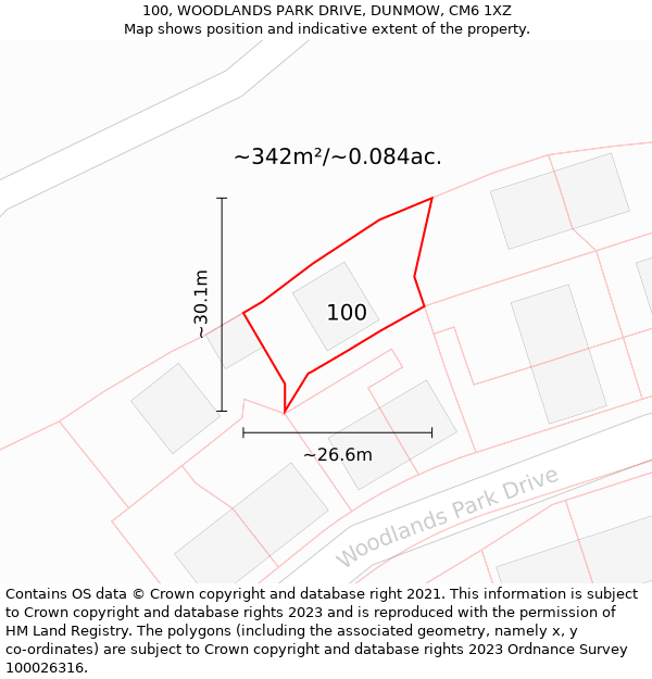 100, WOODLANDS PARK DRIVE, DUNMOW, CM6 1XZ: Plot and title map