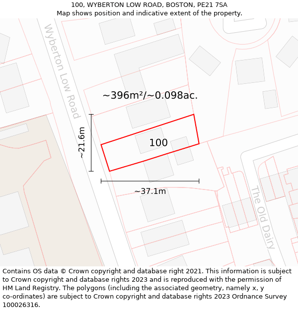 100, WYBERTON LOW ROAD, BOSTON, PE21 7SA: Plot and title map