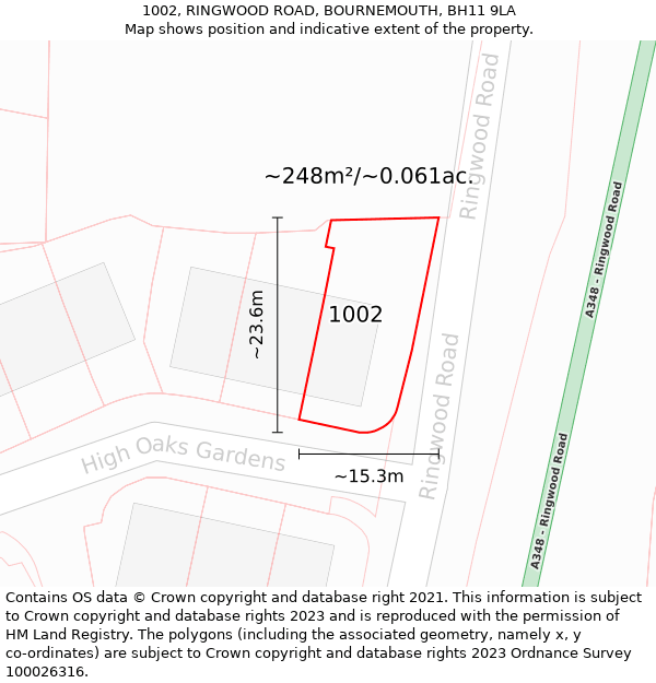 1002, RINGWOOD ROAD, BOURNEMOUTH, BH11 9LA: Plot and title map
