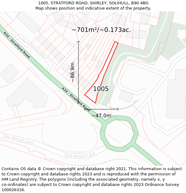 1005, STRATFORD ROAD, SHIRLEY, SOLIHULL, B90 4BG: Plot and title map