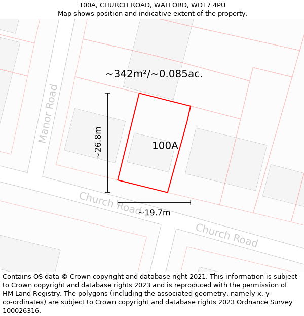 100A, CHURCH ROAD, WATFORD, WD17 4PU: Plot and title map