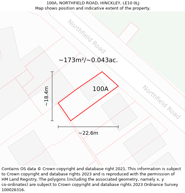 100A, NORTHFIELD ROAD, HINCKLEY, LE10 0LJ: Plot and title map