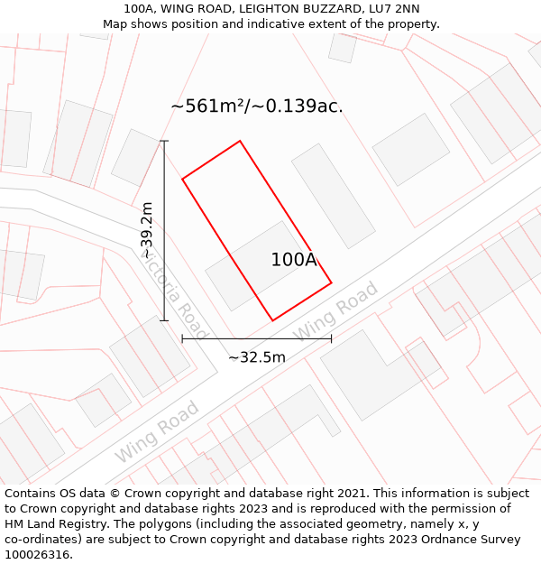 100A, WING ROAD, LEIGHTON BUZZARD, LU7 2NN: Plot and title map