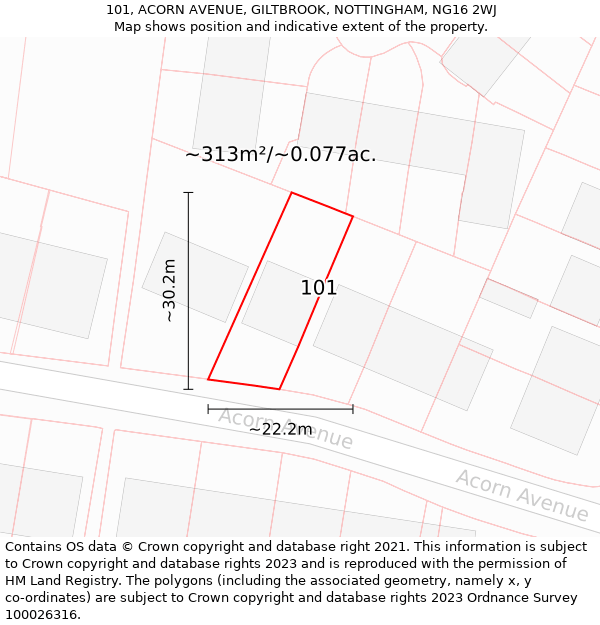 101, ACORN AVENUE, GILTBROOK, NOTTINGHAM, NG16 2WJ: Plot and title map