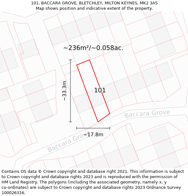 101, BACCARA GROVE, BLETCHLEY, MILTON KEYNES, MK2 3AS: Plot and title map