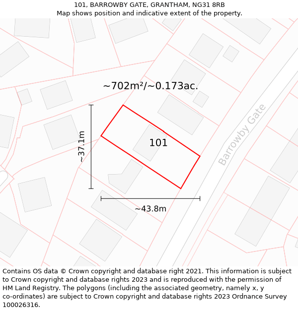 101, BARROWBY GATE, GRANTHAM, NG31 8RB: Plot and title map