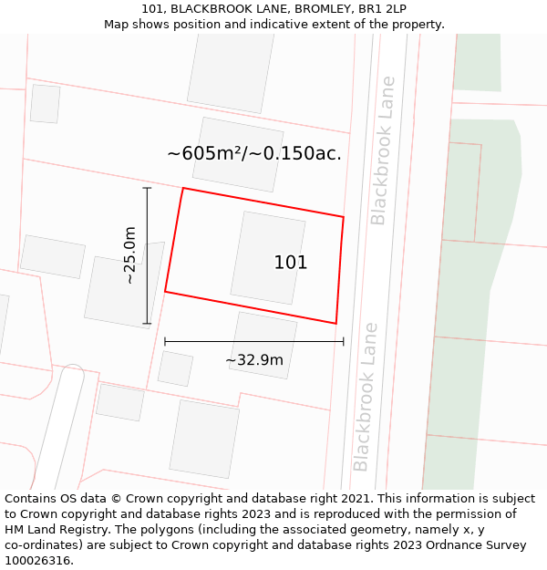 101, BLACKBROOK LANE, BROMLEY, BR1 2LP: Plot and title map