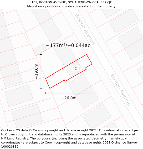 101, BOSTON AVENUE, SOUTHEND-ON-SEA, SS2 6JF: Plot and title map