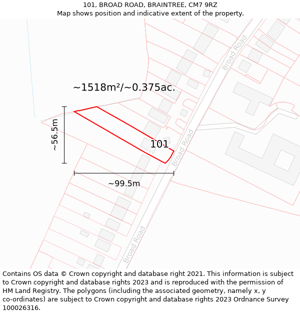 101, BROAD ROAD, BRAINTREE, CM7 9RZ: Plot and title map
