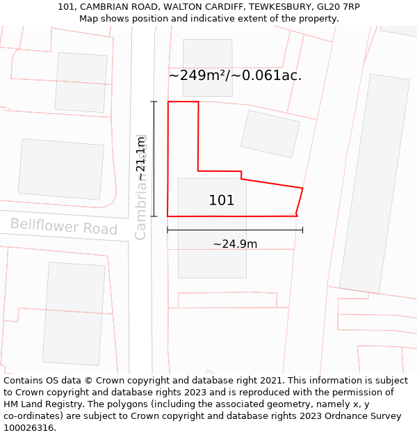 101, CAMBRIAN ROAD, WALTON CARDIFF, TEWKESBURY, GL20 7RP: Plot and title map