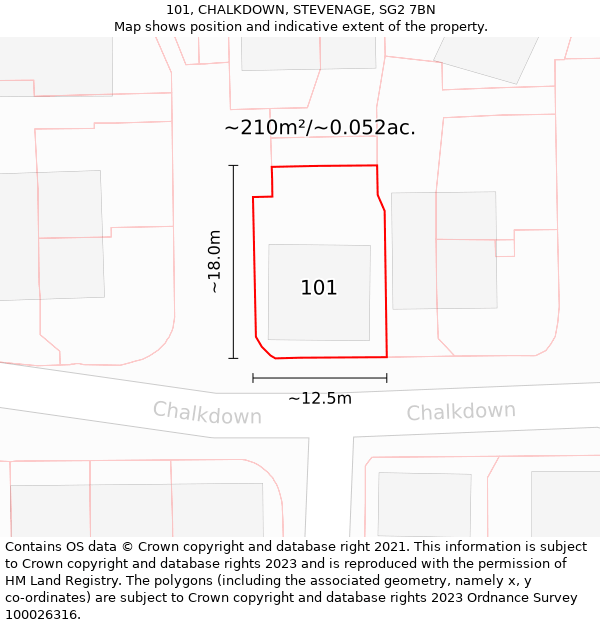 101, CHALKDOWN, STEVENAGE, SG2 7BN: Plot and title map