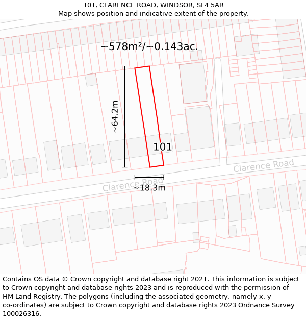 101, CLARENCE ROAD, WINDSOR, SL4 5AR: Plot and title map