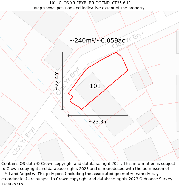 101, CLOS YR ERYR, BRIDGEND, CF35 6HF: Plot and title map