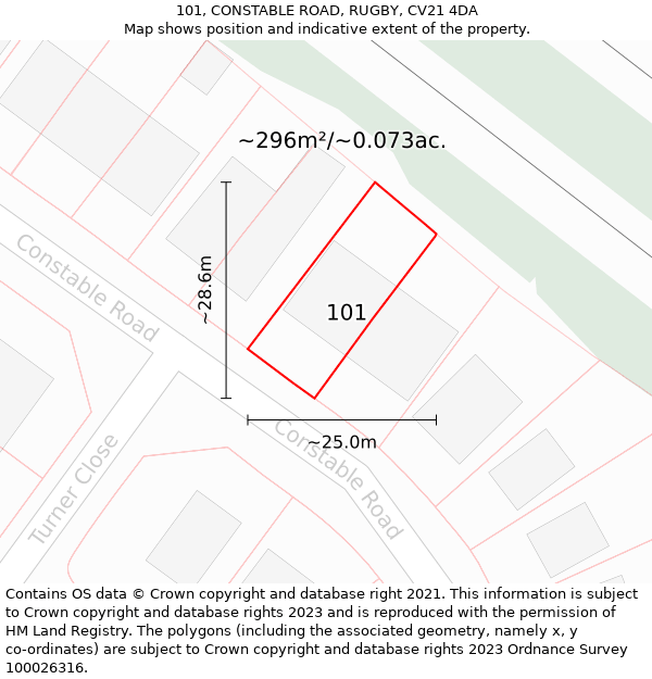 101, CONSTABLE ROAD, RUGBY, CV21 4DA: Plot and title map