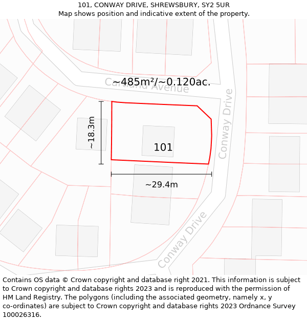 101, CONWAY DRIVE, SHREWSBURY, SY2 5UR: Plot and title map